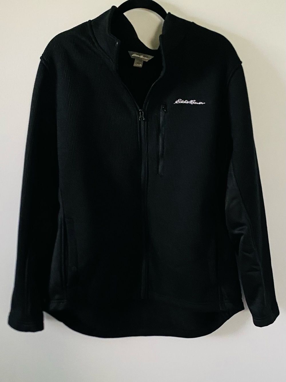 Eddie Bauer Black Zip-Up Ribbed Jacket with Chest Pocket Gorpcore Hiking Camping